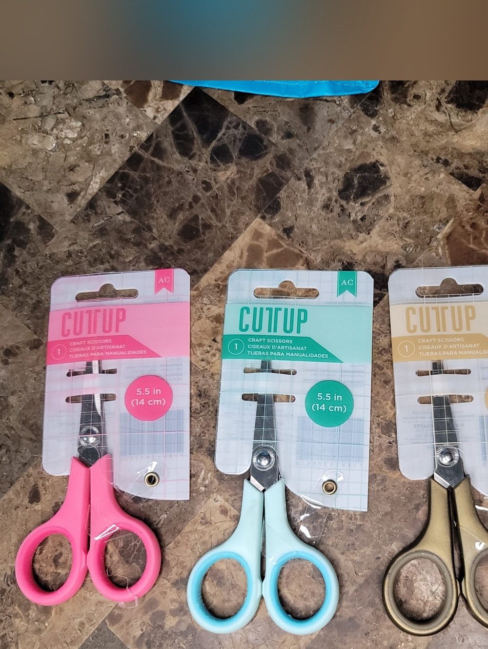CutUp 5.5" Craft Scissors in Pink, Light Blue, Metallic Gold Bundle Of 3